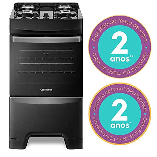 Fogão 4 Bocas Mesa de Vidro Preto Continental FC4GP