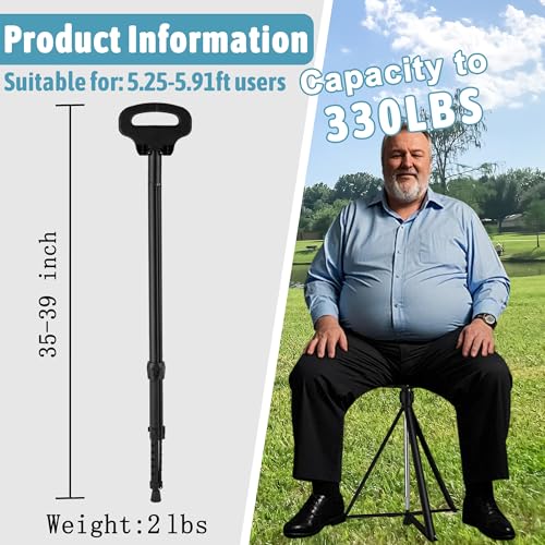 ALEVMOOM Walking Cane with Seat Folding Lightweight, 2-in-1 Cane Stool for Adults, Aluminum Walking Stick with Seat, Stick Chair Portable Stool for Senior-Black 35-39 in/2 LBS by ALEVMOOM - Image 3