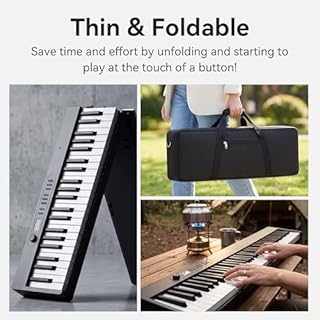 Carina Piano Keyboard, 88 Keys Full Size Semi Weighted Foldable Piano, Portable Electronic Keyboard Piano with Light Up Keys, Sustain Pedal, Keyboard Stickers, Music Stand and Piano Bag, Black