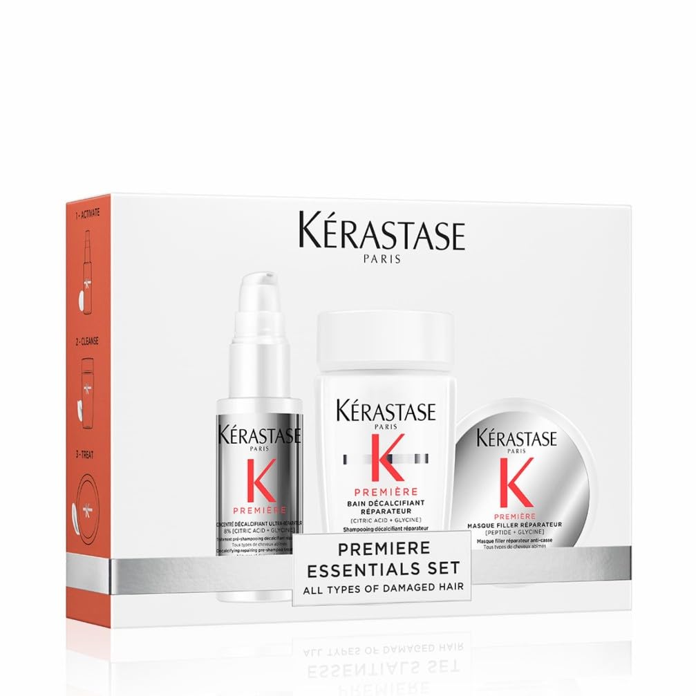 KERASTASE Première - Coffret Cheveux - Protocole Décalcifiant - Concentré Décalcifiant Ultra-Réparateur 45 ml + Bain Décalcifiant Réparateur 80 ml + Masque Filler Réparateur - Cheveux Secs & Abîmés