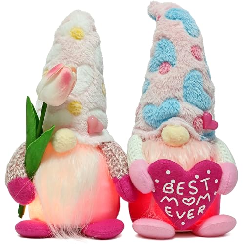 Mothers Day Decorations Gnomes - Spring Tulip & Best Mom Ever Cute Pink Glow Gnome Plush Decor for Mothers Day Valentines Anniversary Birthday - Gifts for Mom Who Have Everything from Daughter Son