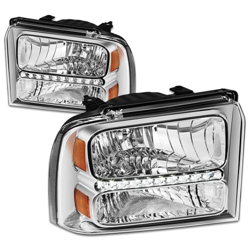 Image of DNA MOTORING LED DRL Headlamps Headlight Assembly Compatible With 05-07 Ford F250-350 F450 F550SD, Chrome /Amber, HL-OH-FSD05-LED-CH-AM