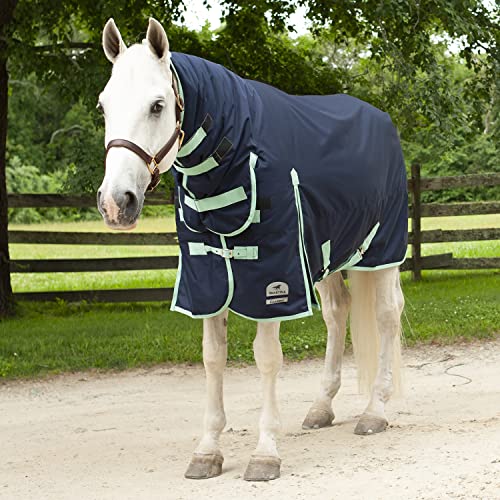 SmartPak Classic 600D Combo Neck Turnout Horse Blanket-75-Medium (220g)-Navy w/Mint Trim