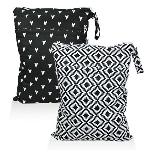 Image of Mama Koala 2 Pack Wet Dry Bags on the Go, Swimming Pool, Beach, in Gym, Fitness Center, Natatorium, Polyester Waterproof Diaper Bag with 2 Pockets, Portable, Reusable, Machine Washable-12in /16in-019