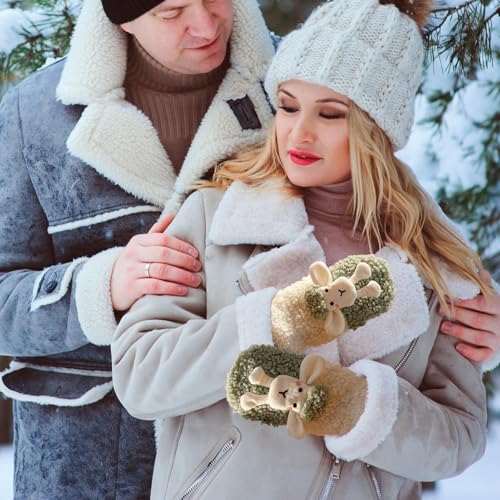 Kids' Gloves - Lamb Wool Animal Design, Sheep Pattern Unisex Mittens | Hanging Neck Full-Finger Fleece-Lined Thick Warm Gloves for Adults and Students, 1 Pair Cute Cartoon Winter Hand Warmers3