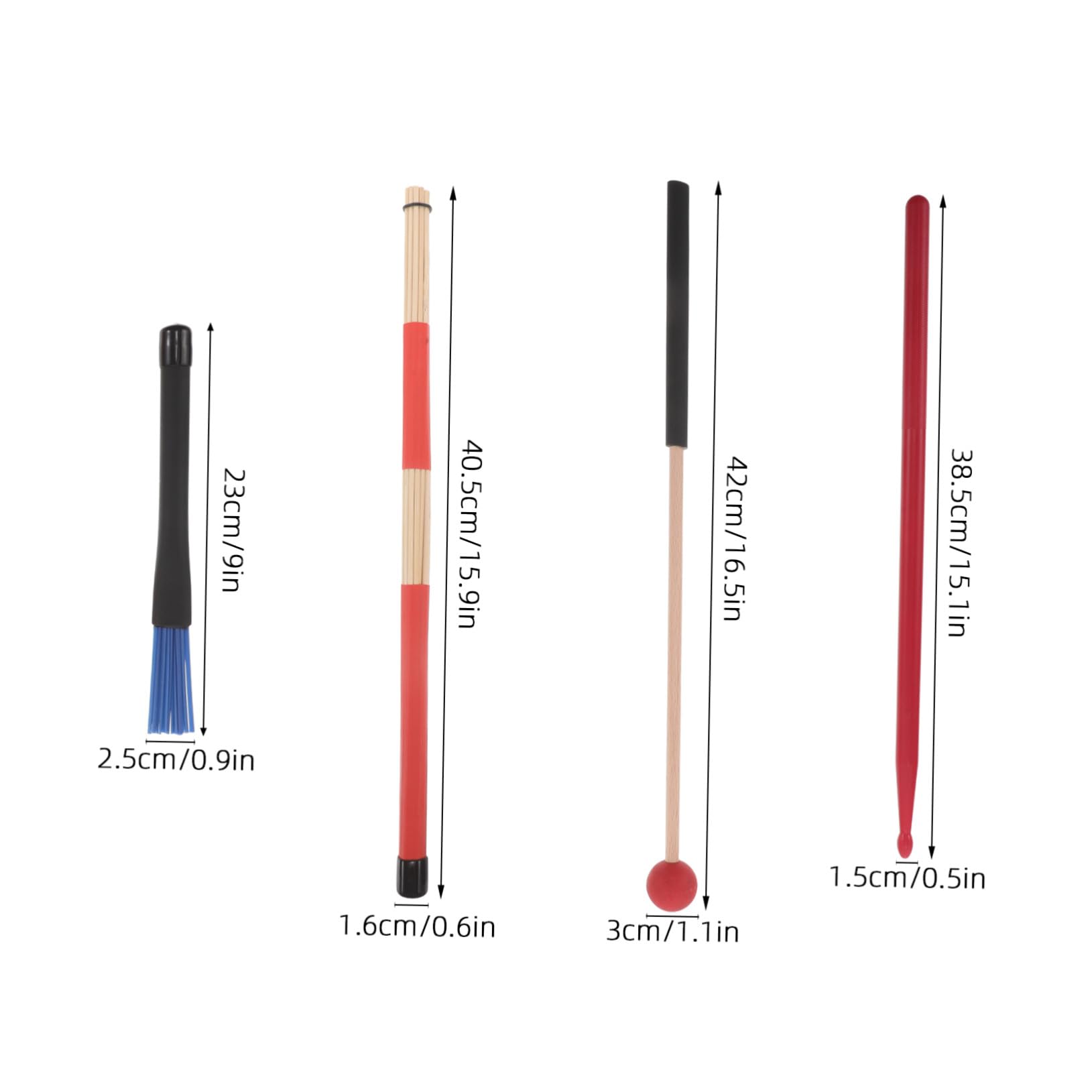 Beaupretty Juego de Baquetas para Batería 8 Piezas con Funda Negra, Mazos Antideslizantes Rojos, Escobillas de Nylon Azul y Cepillos de Madera Rojos, Accesorios Profesionales para Percusión