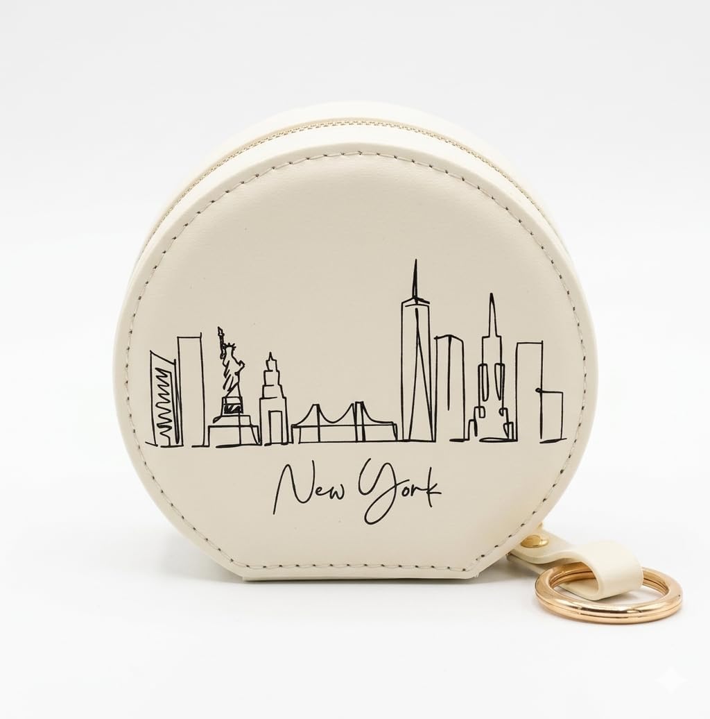 COLLECTIVE HOME - Skyline Jewelry Case, Jewelry Box for Travel, 4.5 Inch Spacious Organizer with Zipper Closure, Gift for Fashion-Forward Women and Teens (New York)