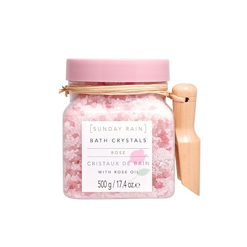 Sunday Rain Rejuvenating and Detoxifying Bath Crystals, Refreshing Bath Salts for Brightening Skin and Easing Tired Muscles, Infused with Soothing Rose Oil, Fresh Rose Petals Scent, 500g - Rose Petals - 500 g (Pack of 1)