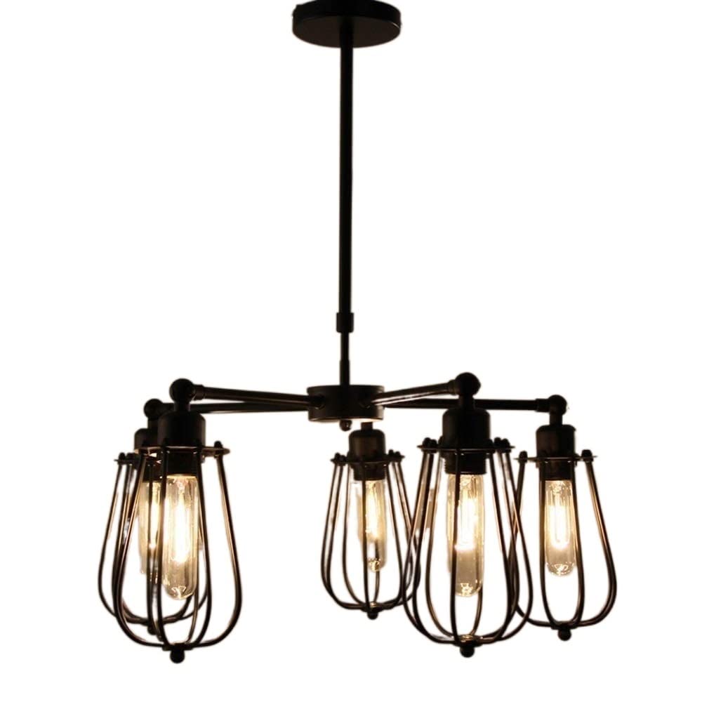 KXEcoLife 6-Heads Vintage Industrial Metal Wire Cage Light Adjustable Retro Ceiling Wrought Iron E27 Edison Restaurant Lighting Fixtures