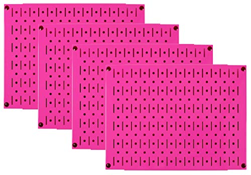 Pink Pegboard Wall Organizer Tiles - Wall Control Modular Fun Metal Pegboard Tiling Set - Four 12-Inch Tall x 16-Inch Wide Peg Board Panel Wall Storage Tiles - Easy to Install (Pink)