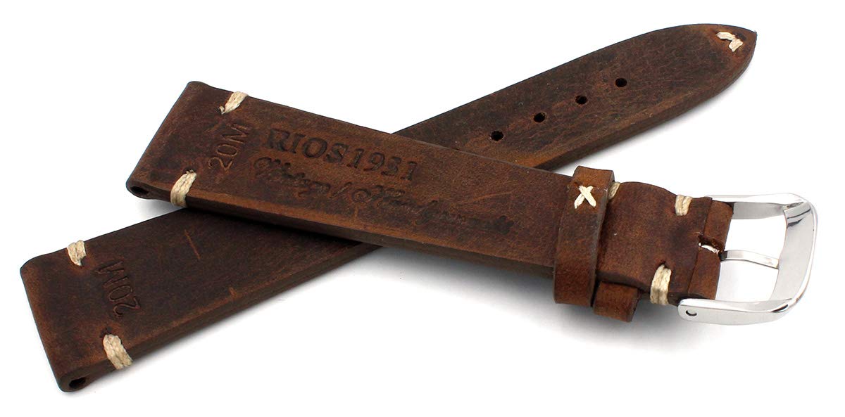 Rios1931 Sagittarius Bracelet de montre en cuir de vachette marron vintage Marron 20 mm