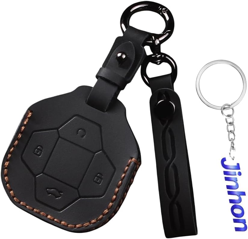 for Chery Leather Car Key Fob Cover Case Fit for Chery Jetour T-1 T2 Traveller 2023 2024 2025 X90 X70 X95 Dashing X-1 Plus DTC L9 Keychain Key Holder Accessories 4 Button Black