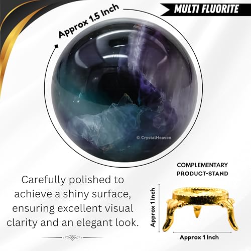 Image of Certified Fluorite Crystal Ball for Meditation - Premium Crystal Vastu Items for Home and Feng Shui Items for Good Luck - Ideal for Pooja Supplies and Spiritual Practices (1.5 inch Inch)