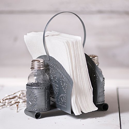 Irvin's Country Tinware Napkin and Shaker Holder in Antique Tin