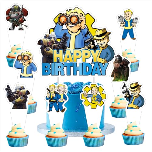 25pcs Cartoon For Fallouts Vedio Game Birthday Decorations with 24pcs Cupcake Toppers 1pcs Cake Topper for Birthday Party Supplies.