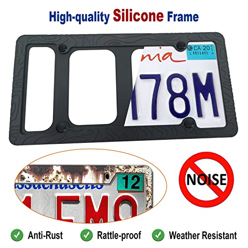 Tuersan Topography Silicone License Plate Frames- 2 Pack Matte Black Mountain Design Car Tag Holder Cover With Screws Caps, Gift For Hiking & Outdoor Sports Men #TOP1