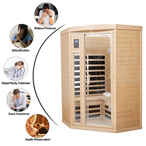 Far Infrared Sauna Low EMF Wooden Sauna for Home, 2 Person Indoor Home Sauna, 1,600watt, Canadian Hemlock, 10 Minutes Pre-Warm up, with Bluetooth, LCD, LED - Image 5
