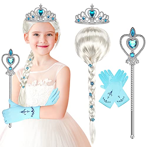 Princess Wig Girls Cosplay Wig Princess Tiara Princess Wand Costume Gloves Princess Toddler Dress up Costume Cosplay Accessories for Girls Kids Birthdays Parties