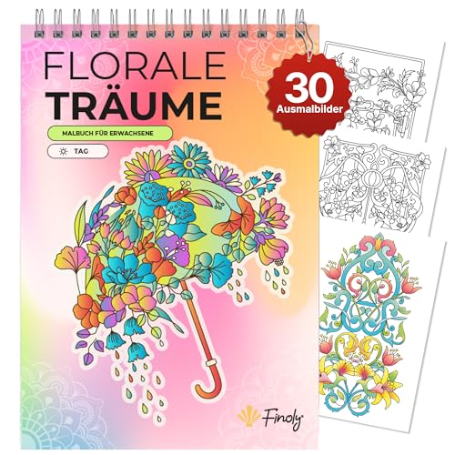 Finoly Malbuch für Erwachsene Blumen A4 Stressabbau | Mandala Malbuch für Erwachsene Anfänger und Fortgeschrittene | Mandalas für Erwachsene Anti Stress Tinte Durchdringt Nicht (Tag)