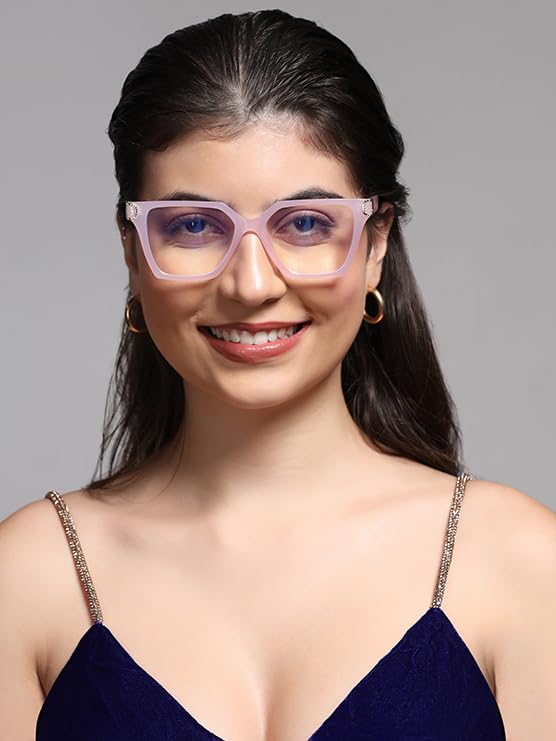 Image of LensKandy Bluecut Computer Glasses for Women | Anti-Eye Strain & UV Protection | | Stylish Medium Fit Eyewear for Digital Screens | Rectangular Frame | Lightweight & Comfortable
