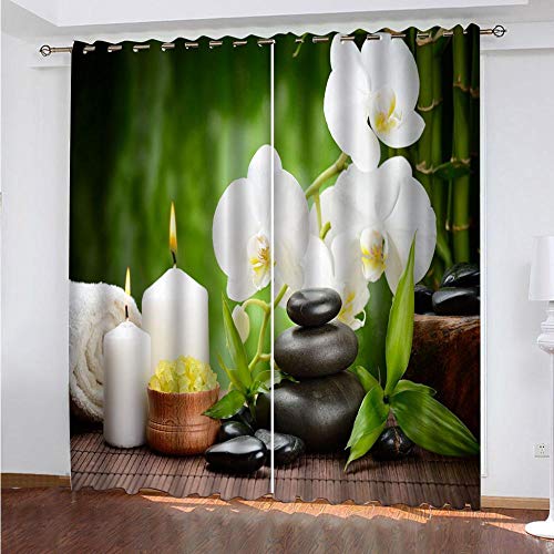 GXCBLK Lot De 2 Rideau Thermique Isolant Anti Froid, Rideaux Chambre pour Adulte Et Enfant, 3D Fleurs De Bougie Zen Motif Rideaux À Oeillets, Rideaux Occultants Salon Cuisine 200X160cm