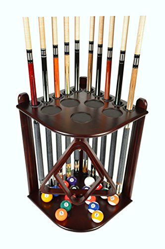Cue Rack Only - 10 Pool - Billiard Stick & Ball Floor Rack - Holder Mahogany Finish (Mahogany)