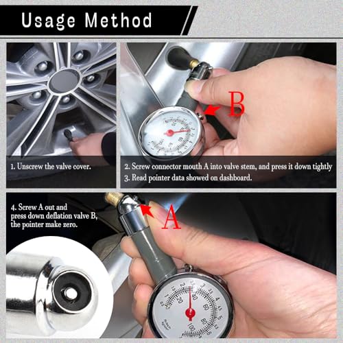 Image of Tire Pressure Gauge for Cars (0-100 Psi), Mechanical Tire Gauges for Tire Pressure, Tire Pressure Gauge Heavy Duty, Tire Air Gauge for Motorcycles, Trucks, Bicycles