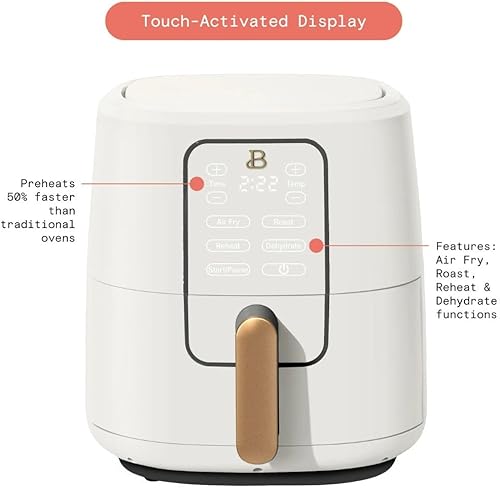 Miniatura 4 de Beautiful by Drew Barrymore - Freidora de aire digital de 6 cuartos de galón, tecnología TurboCrisp, pantalla activada por tacto, 1750W, 90-400F,