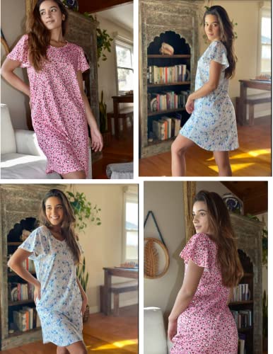 Image of Ekouaer 2 Pack Nightgowns for Women Short Sleeve Nightshirt Soft Sleepdress