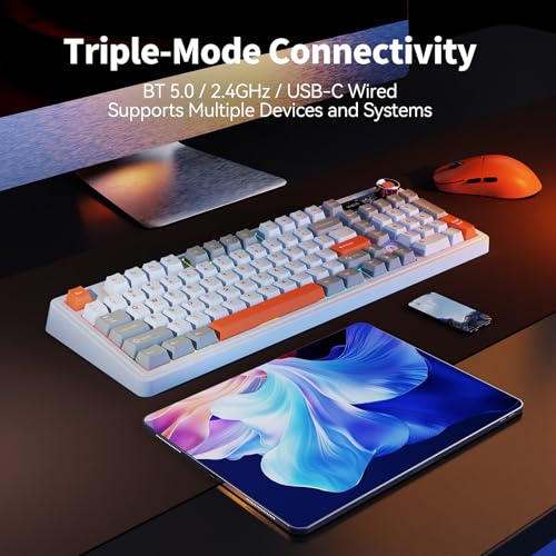 Image of Ajazz AK980 V2 Wireless Mechanical Gaming Keyboard,Tri-Mode BT5.0 /2.4GHz /USB-C 10000mAh Battery Hot Swappable RGB Backlit Computer Gaming Keyboards for PC /Tablet /PS /Xbox