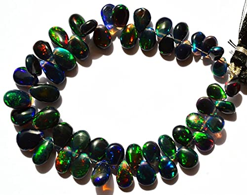 Opale noire naturelle d'Éthiopie LKBEADS, briolettes poires lisses de prestige 6,5 pouces