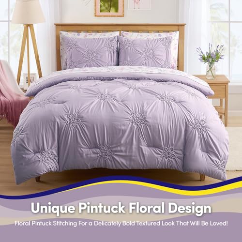 Image of Floral Pintuck Comforter Set Full Size - Bed in a Bag with Sheets, Pillowcases & Shams - Soft Stylish Sports Bedding - All Season Boys Basketball Bed Set