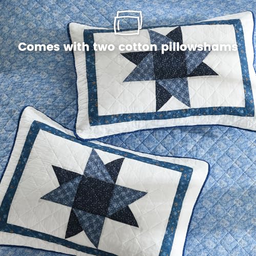 Secgo Handmade Quilted 100% Cotton Queen Comforter Set for Bed - 100% Cotton Quilts Queen Size, Black Bedspreads (90 * 96 Inch) with 2 Pillow Shams, Patchwork Reversible Lightweight Bedding