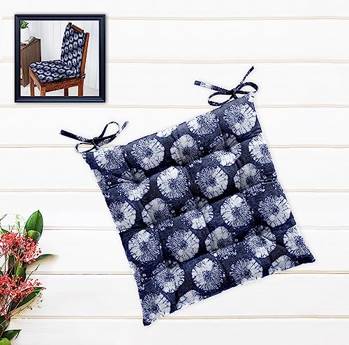 Image of Cotton Shell with Mixed Fiber Filled Printed Chair Cushion - Blue Print (Pack of 1)
