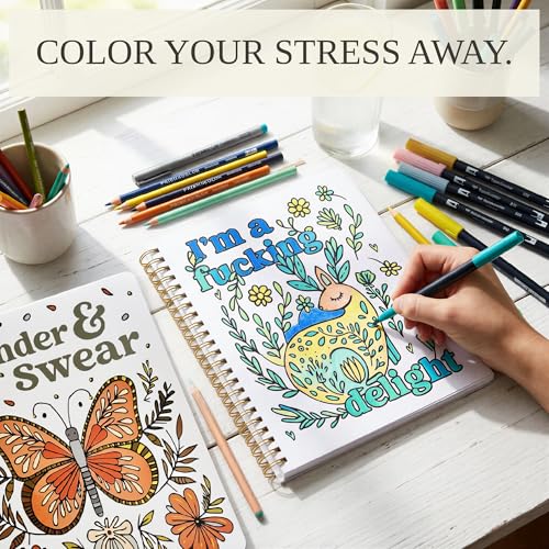 Image of Beautiful Coloring Book Set of 2 for Adult Relaxation - Funny Coloring Books with Floral Designs for a lot of Laughs - The Perfect Stress-Relieving, Funny and Unique Gift for Women & Best Friends