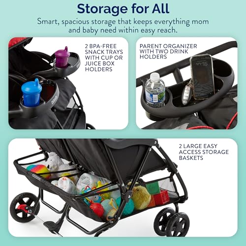 Image of Kolcraft Baby Infant and Toddler Double Stroller Side-by-Side - Lightweight, Reclining Seats, Compact Fold