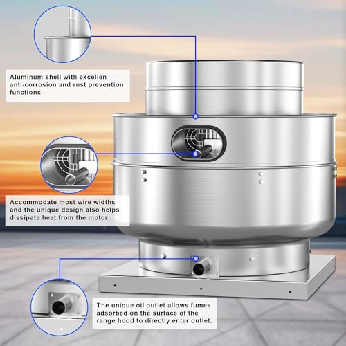 Image of Roof Ventilator Restaurant Hood Grease Rated Exhaust Fan Direct Drive Centrifugal Upblast Exhaust Fan 1.5HP 5000 CFM 110 Volt Single Phase Motor
