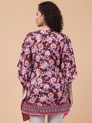 Image of Hive91 Floral Elegance: Rayon Kaftan with Fringes