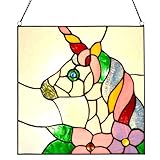 HomeBeauty Stained Glass Hanging Panel-12 Wx12 H Window Suncatcher Tiffany Style Window Hanging,Unicorn Home Hanging Decorations for Girls Kids Bedroom Birthday Party Decoration