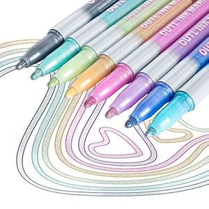 Apogo Stifte mit Metallic-Marker, 8 Farben, doppelreihig, für Geschenkkarten, zum Schreiben, Zeichnen, für Geburtstage, Grußkarten, Fotoalben, Malerei, Bastelarbeiten etc.
