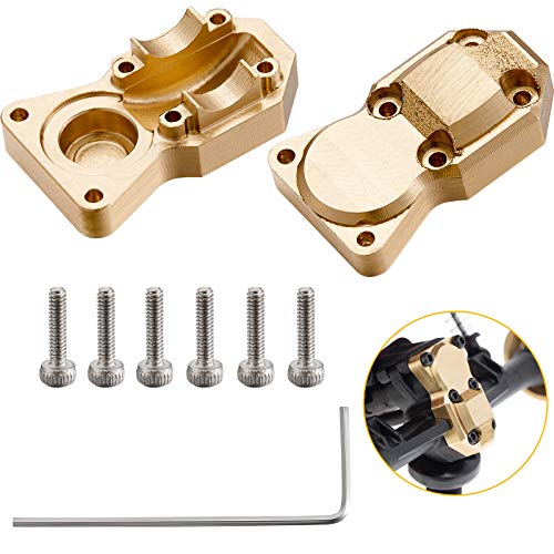 Skylety 2 Pieces Brass Diff Cover Front Rear Heavy Duty Differential Cover Bridge Axle Cover Accessories Brass Diff Cover Brass Compatible with AXIAL SCX24 AXI 90081 AXI 00004 1/24 RC Crawler Car