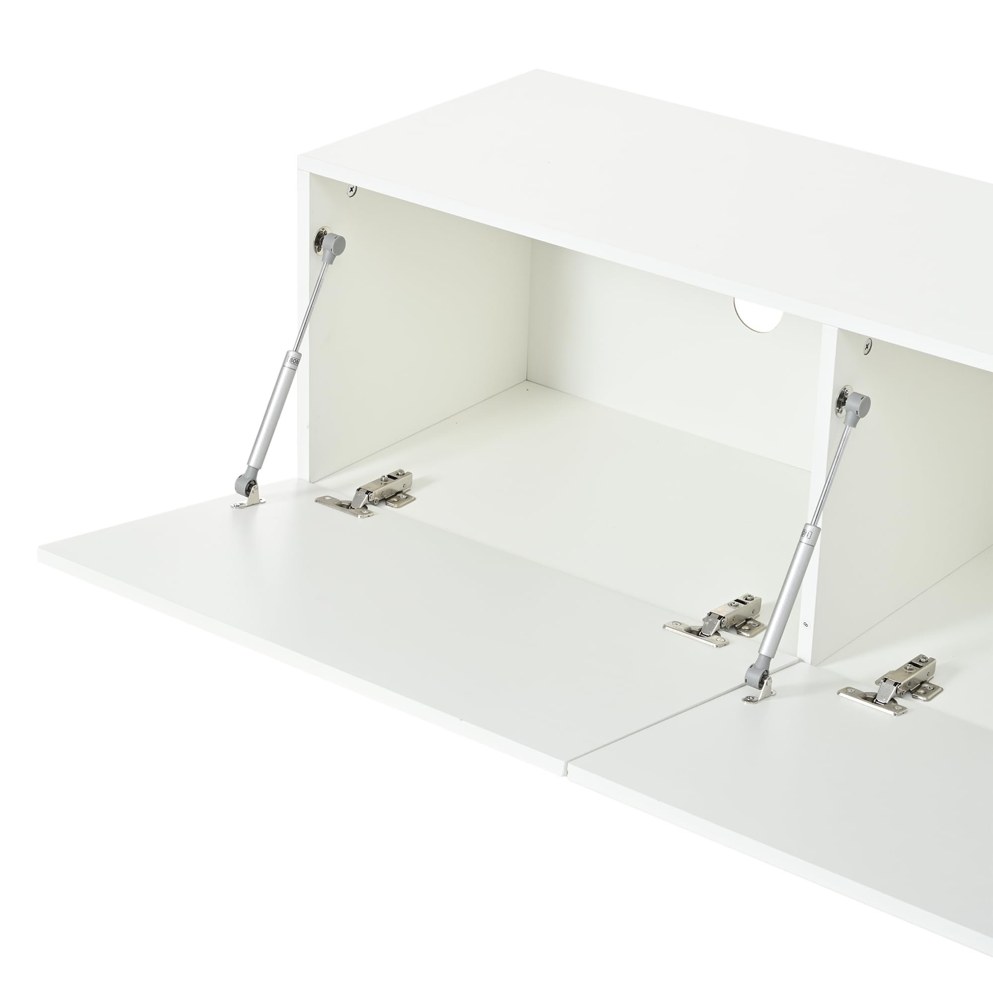 Mobile TV grande 180 x 40 x 48 cm, con 3 ante a battente, design stampato, bianco, adatto per televisori da 80", grande capienza, materiale MDF.