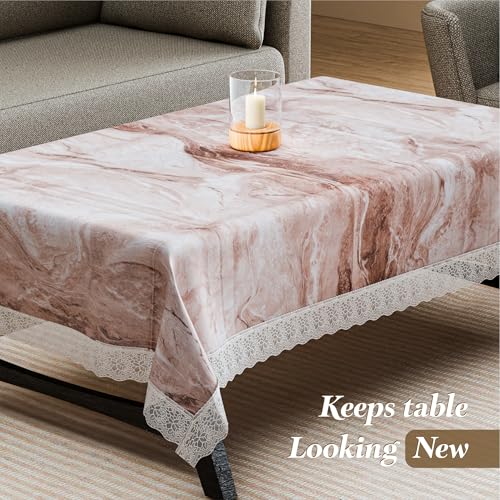 Image of Kuber Industries 40x60 Inch PVC Table Cloth 4 Seater | Waterproof Dining Table Cover /Protector Sheet for Home, Party and Events | Marble Print - Brown