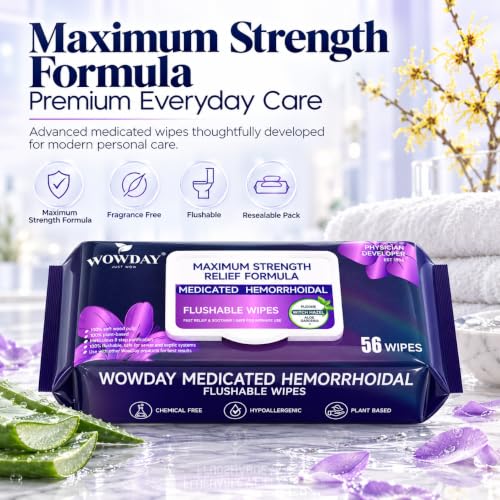 Image of Flushable Hemorrhoid Wipes | Maximum Strength Witch Hazel Wipes | 124 Count Fragrance Free Adult Hemorrhoids Medicated Witch Hazels Wipe for Butt Hemorrhoidal Itch