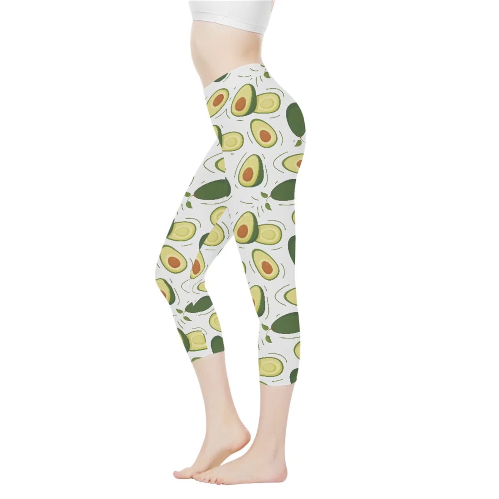 Binienty Fruit Theme Avocado Yoga Pants for Women, High Waisted Tummy Control Fitness Leggings,Yoga Capris Pants