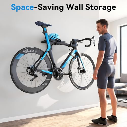 Image of Housolution Bike Wall Mount Horizontal with Shelf- EVA Foam Padded up to 48.5LBS, Carbon Steel, Heavy-Duty Adjustable Bikes Wall Hanger for Road, Mountain and Hybrid Bikes, Bike Hooks for Garage