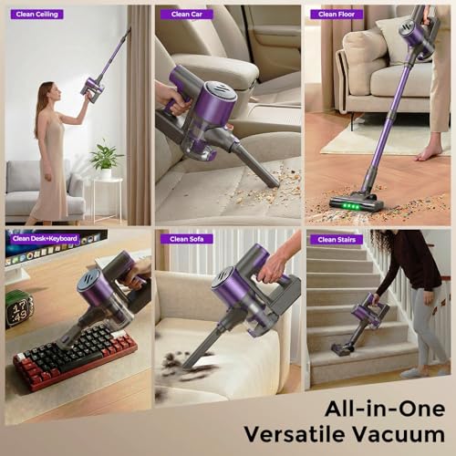 WLOTPO Vacuum Cleaners for Home,Cordless Vacuum Cleaner,Lightweight Stick Vacuum Cordless Rechargeable,Self-Standing Design,LED Touch Screen,Vacuum for Hardwood Floors,Carpet,Pet Hair(Deep Purple) by WLOTPO - Image 6