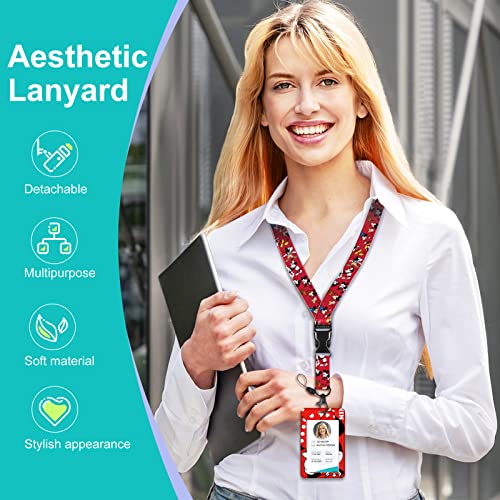 Akkya Id Badge Holder With Lanyard And Retractable Badge Reel Belt Clip, Cute Funny Cartoon Mouse Key Keychain Red Lanyards Clip On Badge Extender Vertical Id Sleeve For Women #TOP1