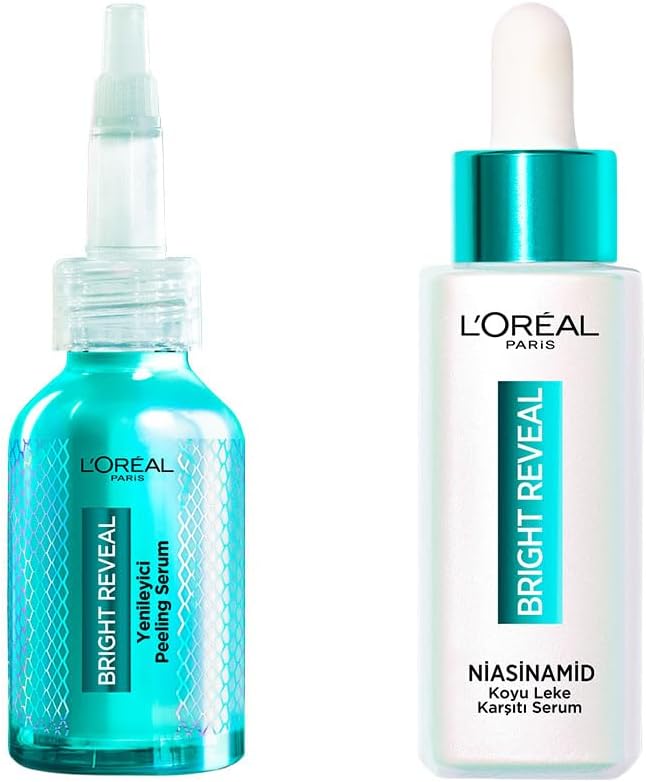 L’Oréal Paris Bright Reveal Koyu Lekelere Karşı Hızlı Etkili Yenileyici Peeling Serum 25%[AHA+BHA+PHA]& Sivilce,Güneş,Yaşlanma Lekelerinde Etkili Koyu Leke Karşıtı Serum 10% Niasinamid Cilt Bakım Seti