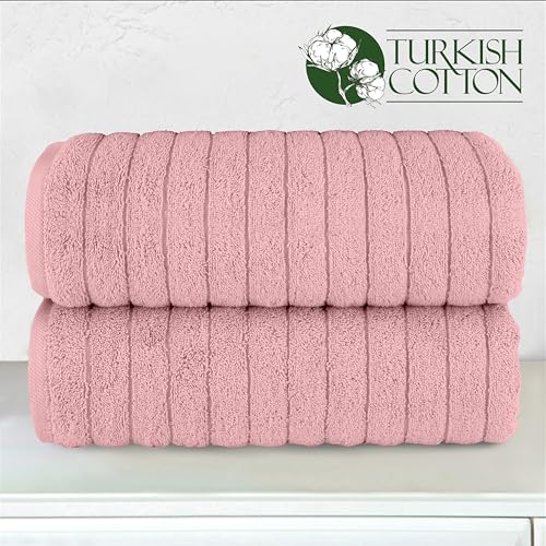 Image of Elegant Comfort 100% Turkish Cotton Corduroy Ribbed Luxury Soft 2 Pack Bath Towels 27 x 54 Inch - Ultra Plush, Absorbent, Quick Dry, Hotel Spa Quality Towels for Bathroom Essentials, Dusty Rose